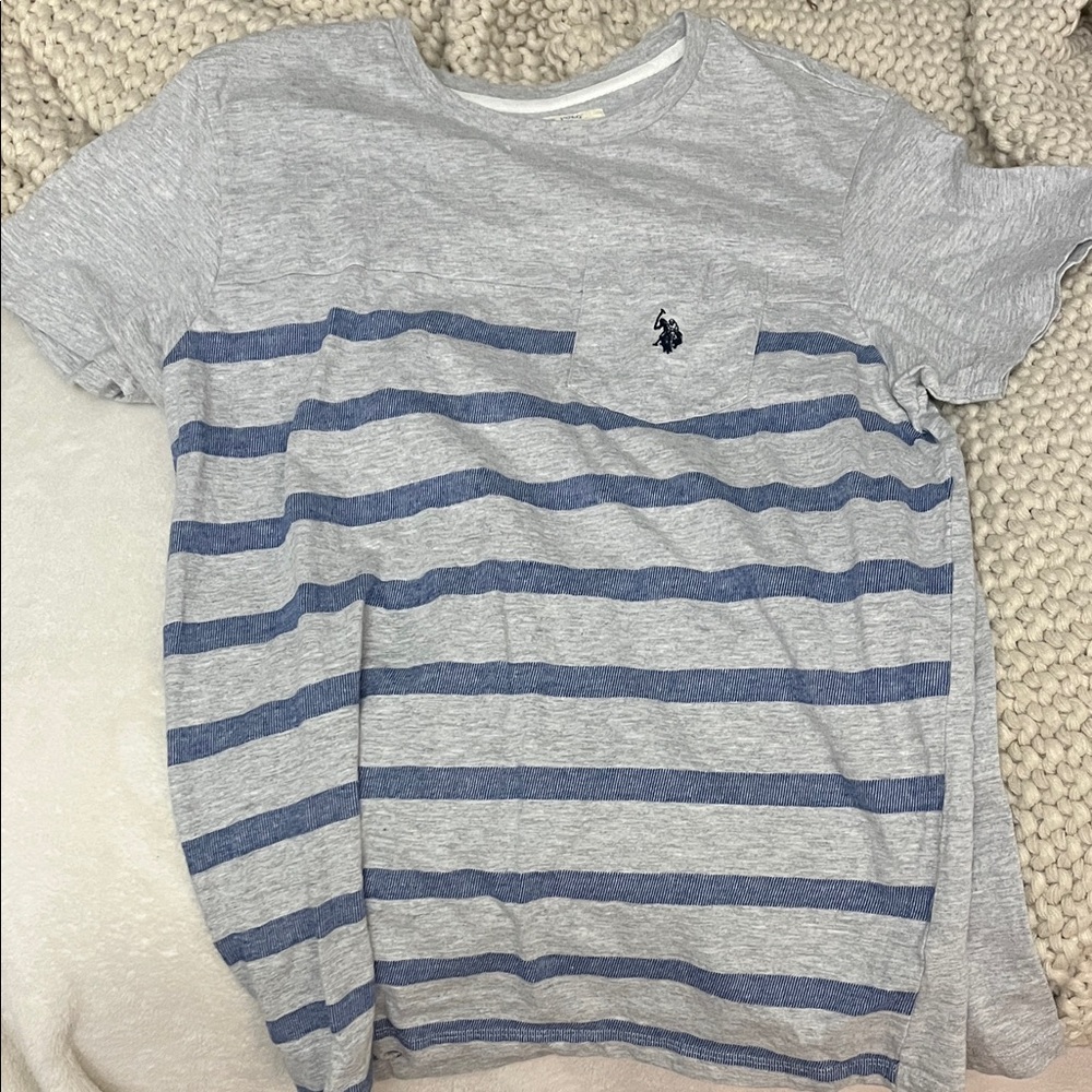 Gray and Blue Striped Men Shirt